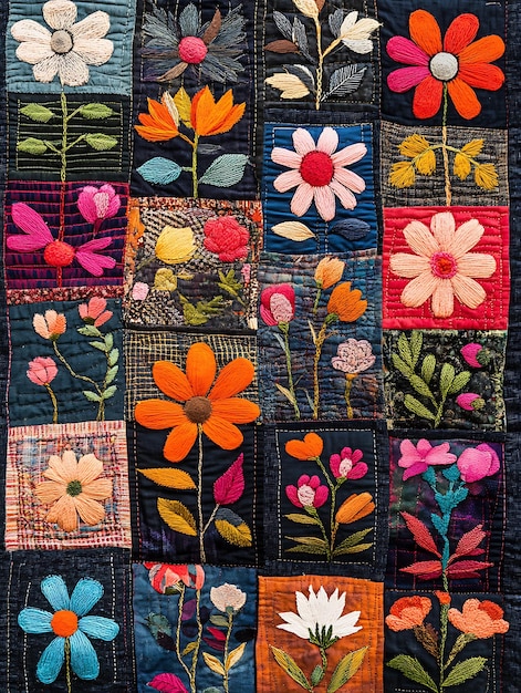 Kolekcja haftów na tkaninie